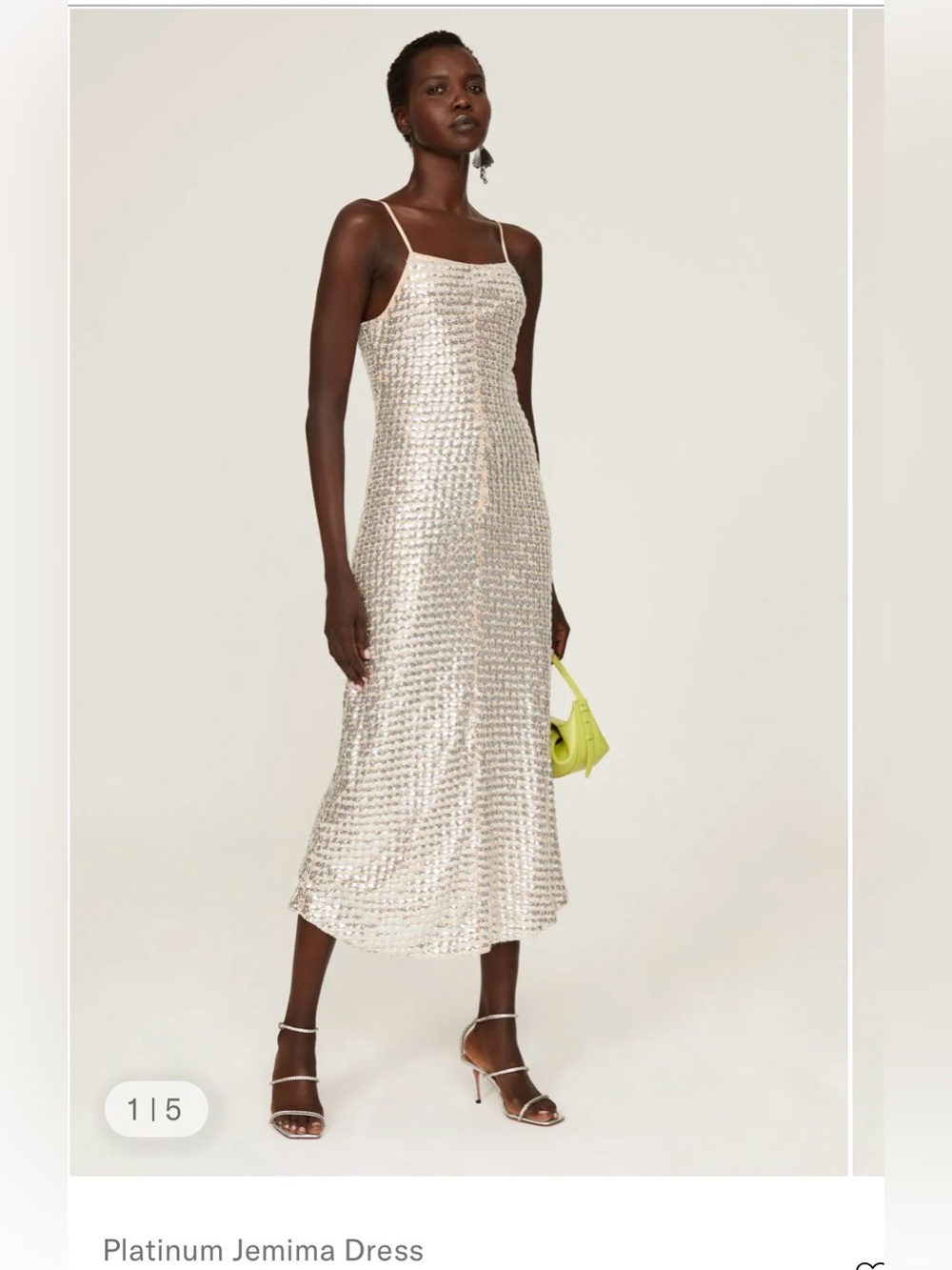RHODE Silver Sequin Midi Slip Dress
